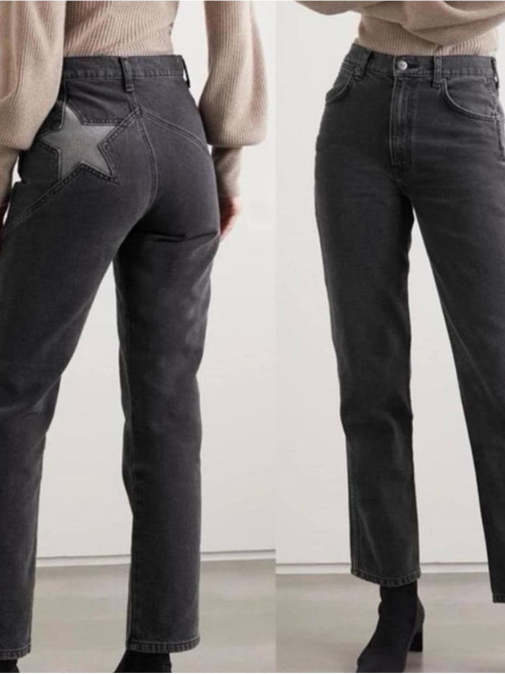 Reformation Black Straight-Leg Jeans with Star Back Patch